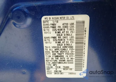 2018 Nissan Rogue Sl z USA, uszkodzony, nr VIN JN8AT2MVXJW319499